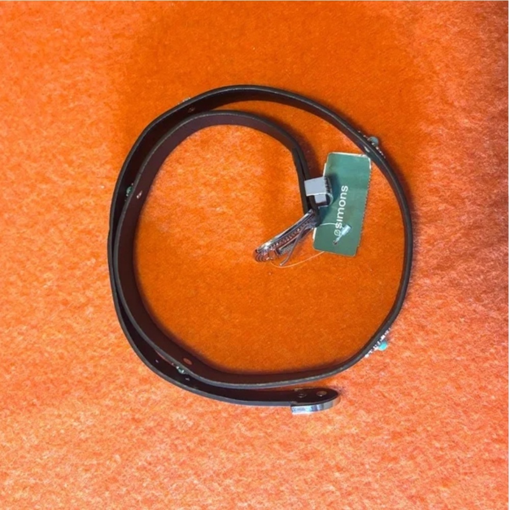 Floral metal medallion and blue turquoise stone faux leather western belt NWT - Picture 3 of 9